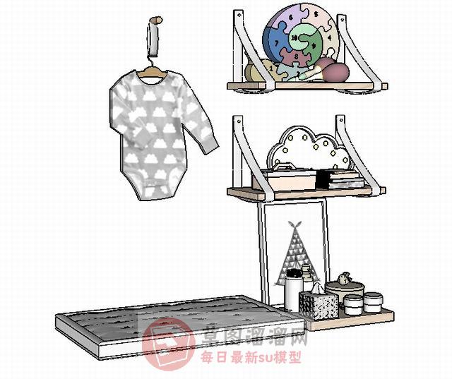 儿童壁架衣钩SU模型