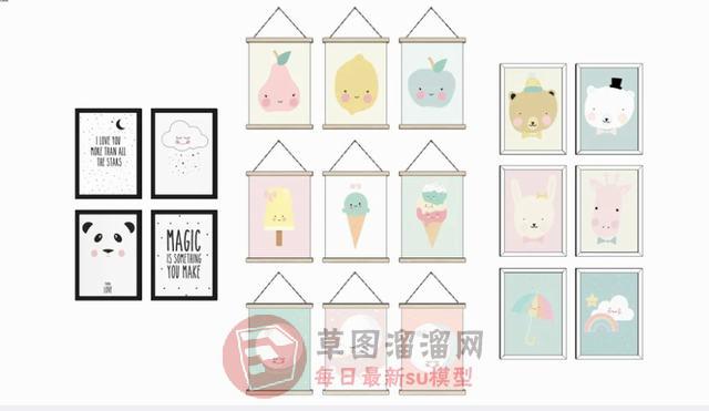 儿童挂画照片墙SU模型