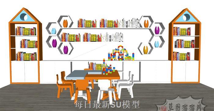儿童积木桌书架SU模型