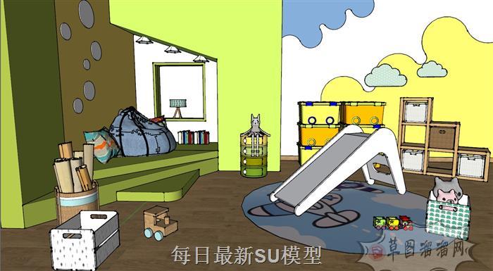 儿童房滑梯玩具SU模型
