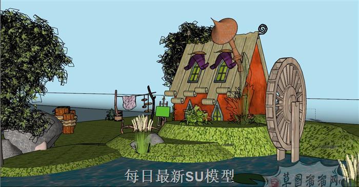 儿童木屋水轮车SU模型