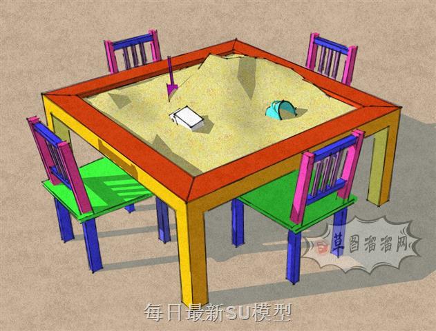 儿童桌沙堆桌SU模型