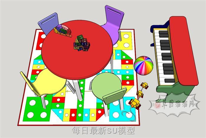 儿童桌椅玩具钢琴SU模型