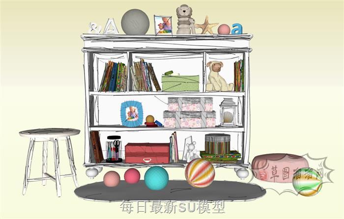 儿童玩具柜收纳柜SU模型