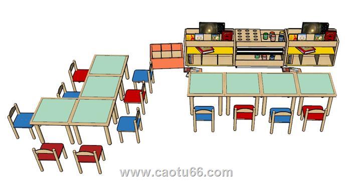 幼儿儿童学习桌SU模型