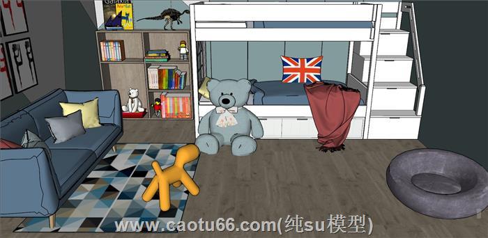 儿童房玩具高低铺SU模型