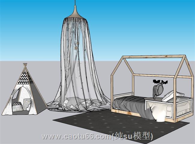 儿童帐篷床铺SU模型