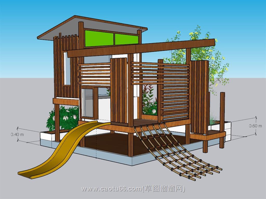 儿童木屋滑梯攀爬网SU模型