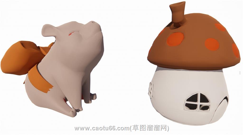 小猪蘑菇房摆件SU模型