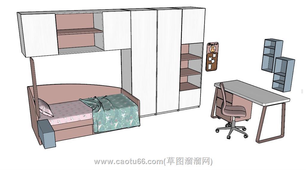 儿童床铺书桌SU模型