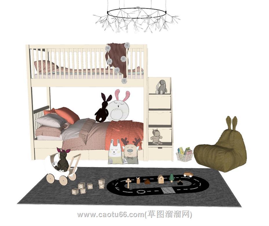 儿童房高低铺玩具SU模型