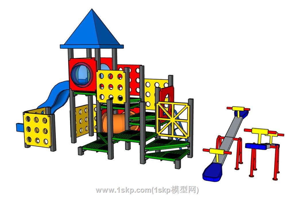 儿童滑滑梯跷跷板SU模型