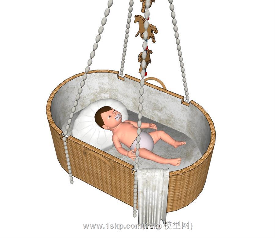 婴儿吊篮婴儿床SU模型