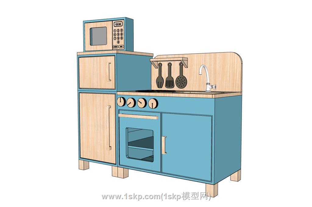 儿童木制过家家煮饭仿真厨房SU模型