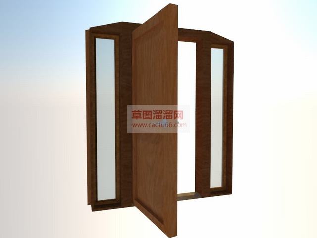 打开的门门模型实木门SU模型