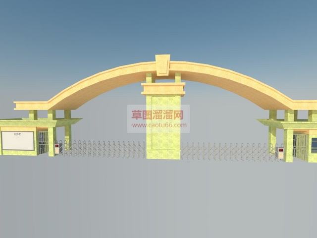 厂区大门学校大门门卫亭大门SU模型