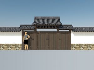 日式大门围墙SU模型 免费sketchup模型下载