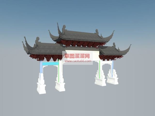 古建门楼牌坊SU模型