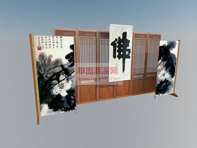 中式水墨画隔断SU模型