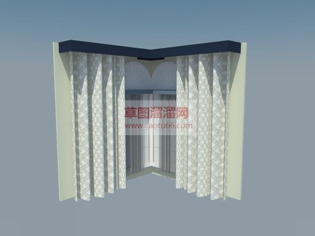 落地窗窗帘窗户SU模型