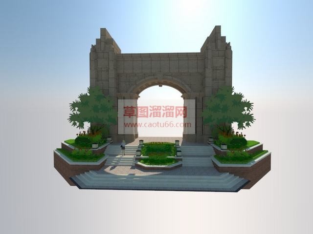 欧式阶梯大门SU模型