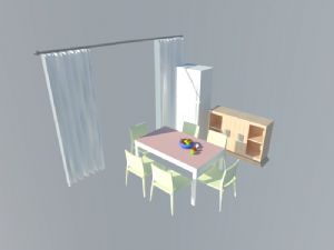 餐边桌餐桌椅窗帘SU模型