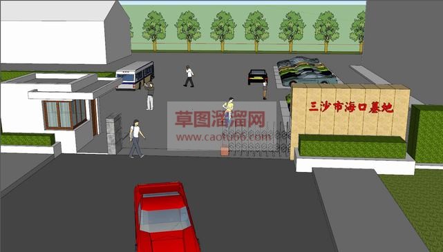 带大门的停车SU模型