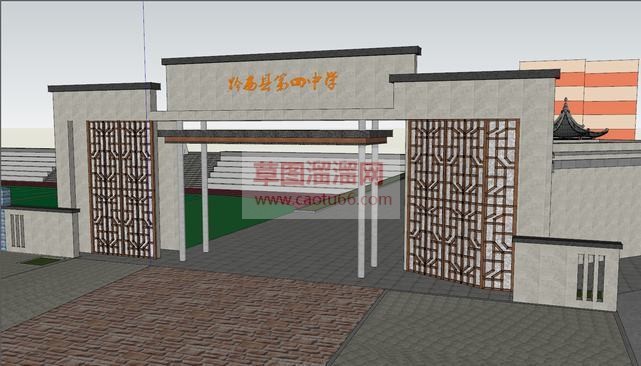 中式学校校门SU模型