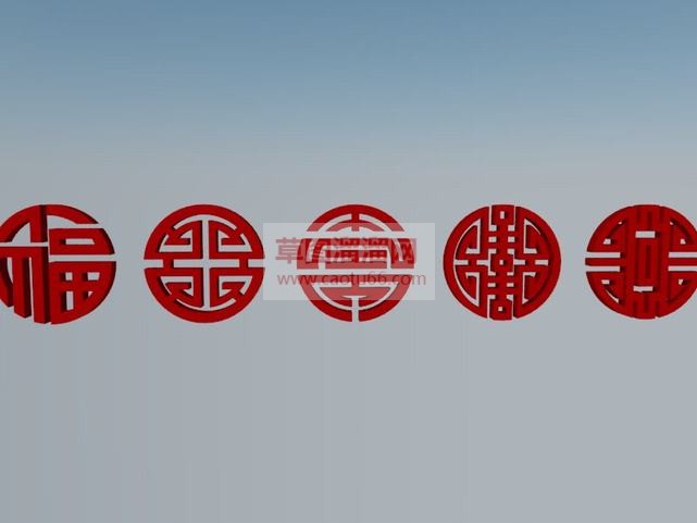 中式木窗福字SU模型