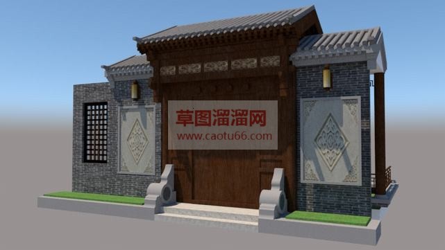 中式住宅门头SU模型