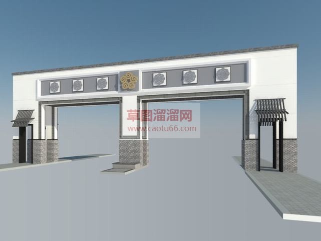 中式小区入口SU模型