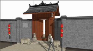 中式住宅大门SU模型