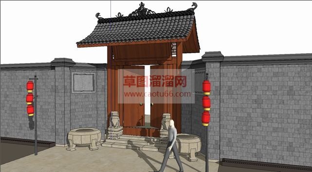 中式住宅大门SU模型