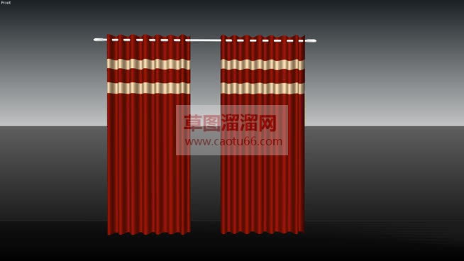 杆式红色窗帘SU模型