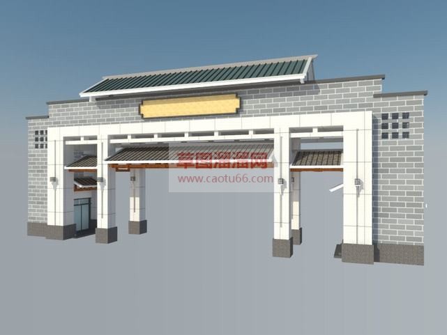 中式小区入口SU模型