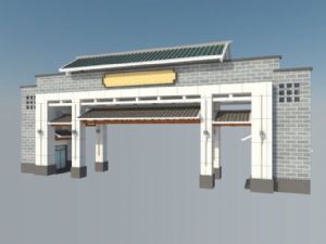 中式小区入口SU模型