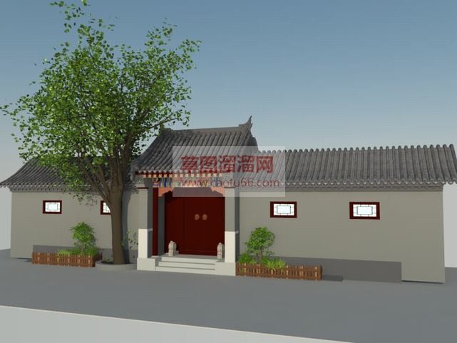 中式合院门头SU模型