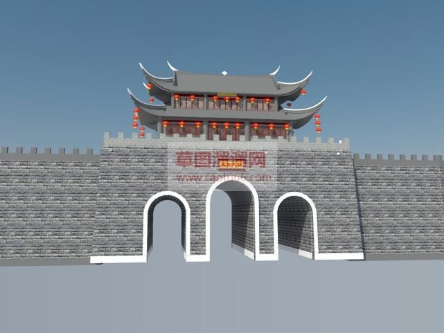 中古建城门城SU模型
