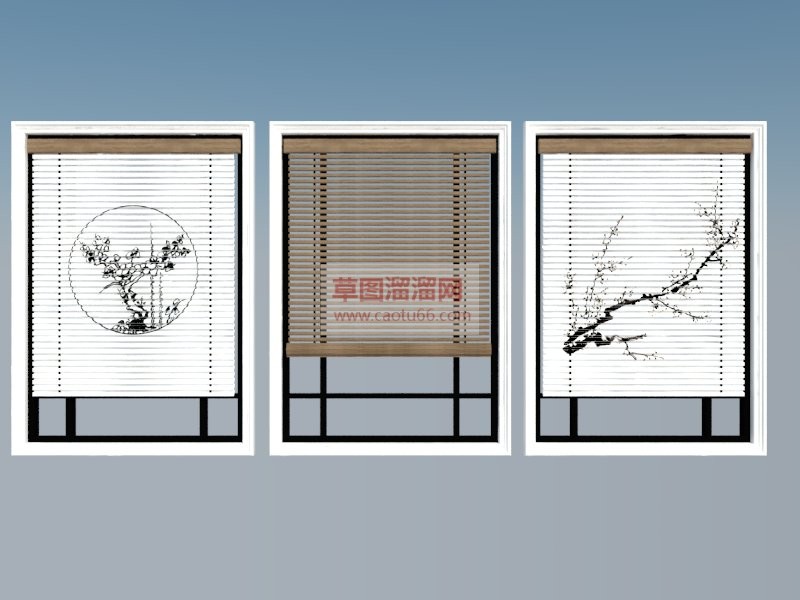 新中式百叶窗SU模型