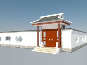 中式院门围墙SU模型