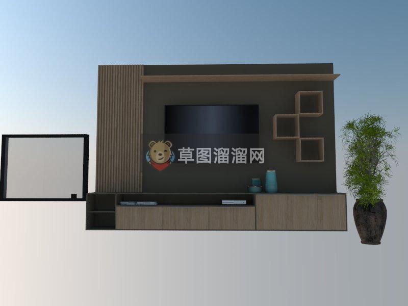 电视柜窗户花盆SU模型