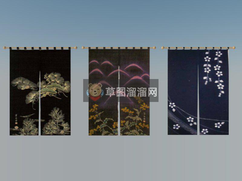 日式布帘挂帘SU模型