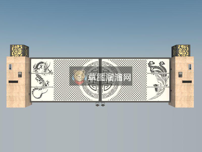 中式铁艺大门SU模型