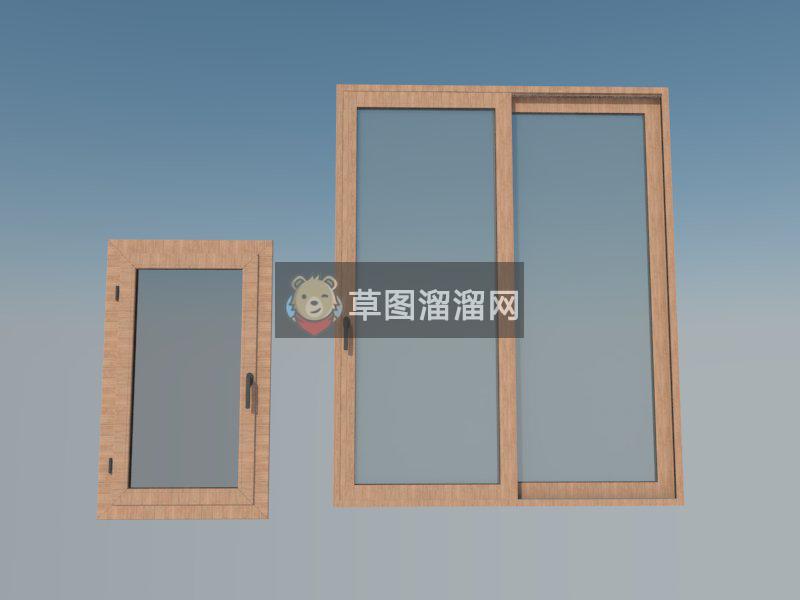 推窗玻璃窗木边框SU模型