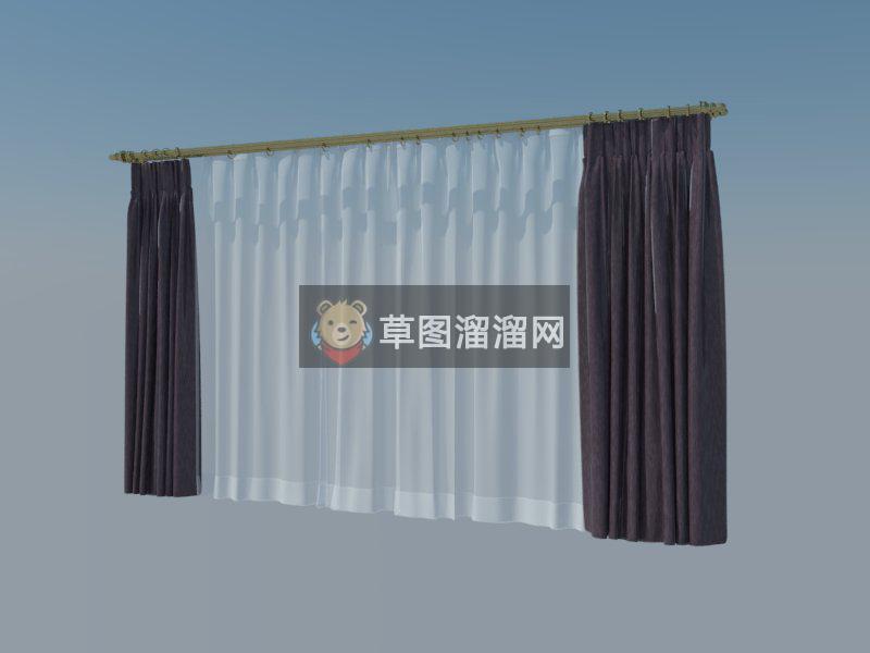 北欧窗帘窗帘杆SU模型