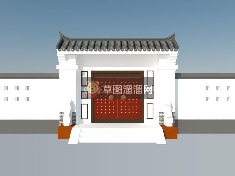 中式院门大门SU模型