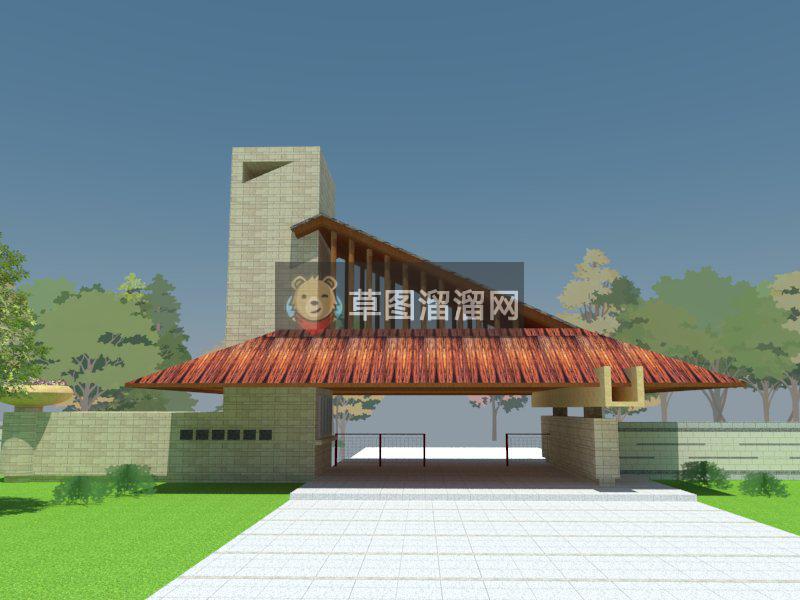 公园大门入口景观SU模型
