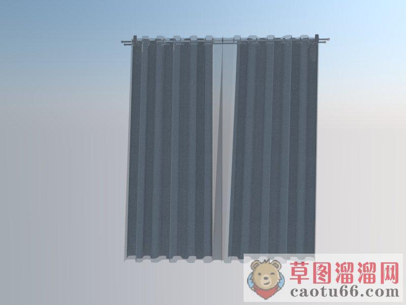 遮光窗帘窗帘杆SU模型