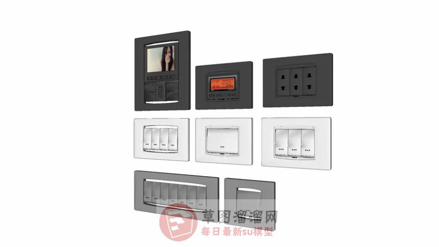按钮开关门铃显示屏SU模型