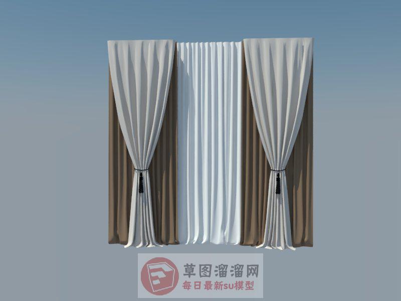 简约风格双层窗帘SU模型